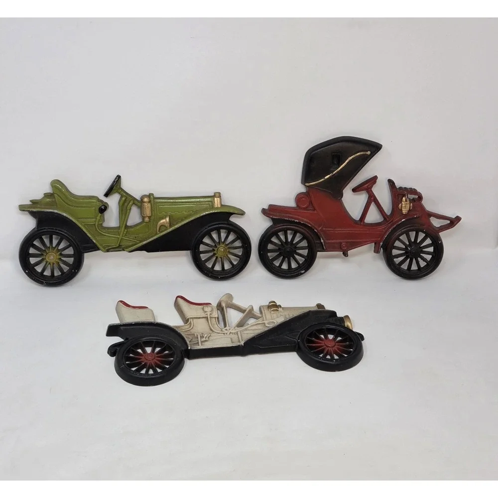 Vintage Midwest Cast Aluminum Antique Car Wall Plaques Set of 3 MCM Garage Decor